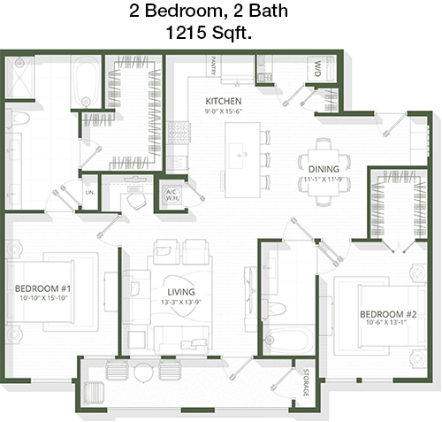 1,215 sq ft floorplan layout