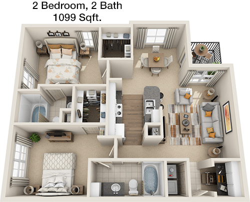 1,099 sq ft floorplan layout