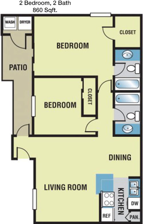 860 sq ft floorplan layout