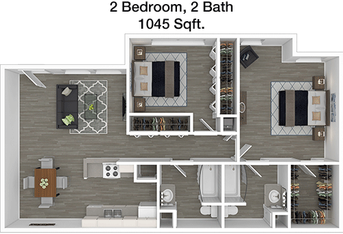 1,045 sq ft floorplan layout