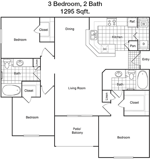 1,295 sq ft floorplan layout