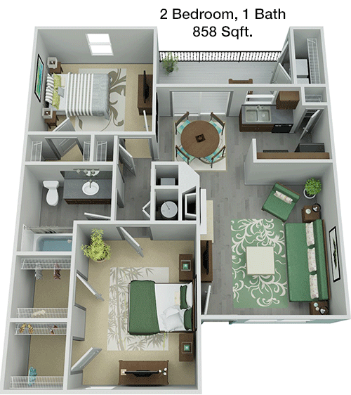 858 sq ft floorplan layout