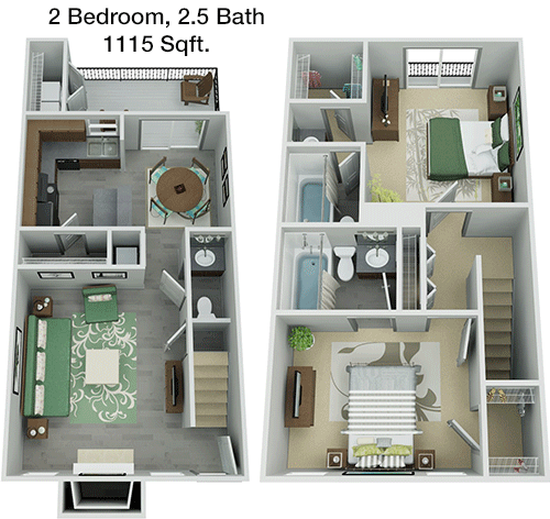 1,115 sq ft floorplan layout