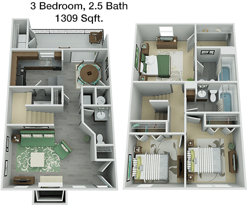 1,309 sq ft floorplan layout