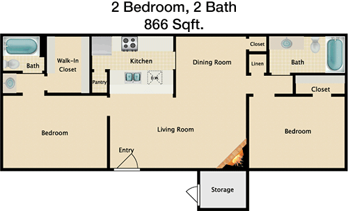 866 sq ft floorplan layout