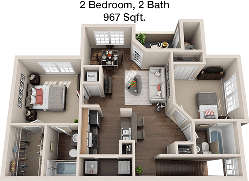 967 sq ft floorplan layout