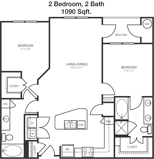 1,090 sq ft floorplan layout