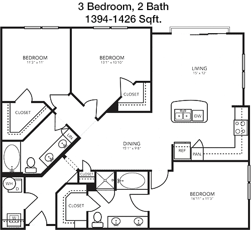 1,394 sq ft floorplan layout