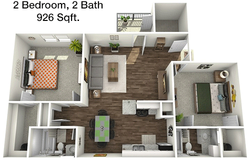 926 sq ft floorplan layout