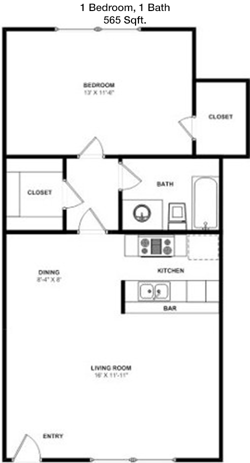 565 sq ft floorplan layout