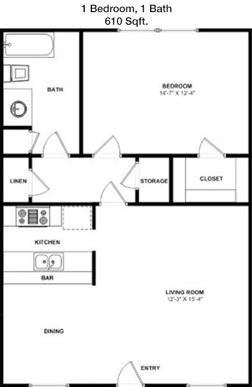 610 sq ft floorplan layout
