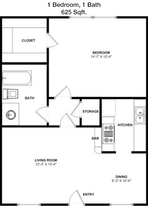625 sq ft floorplan layout