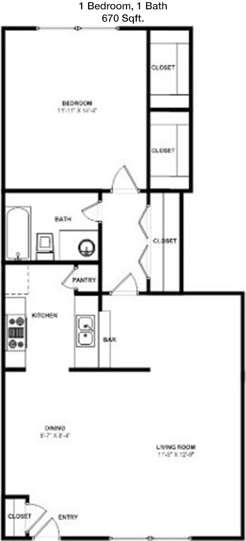670 sq ft floorplan layout