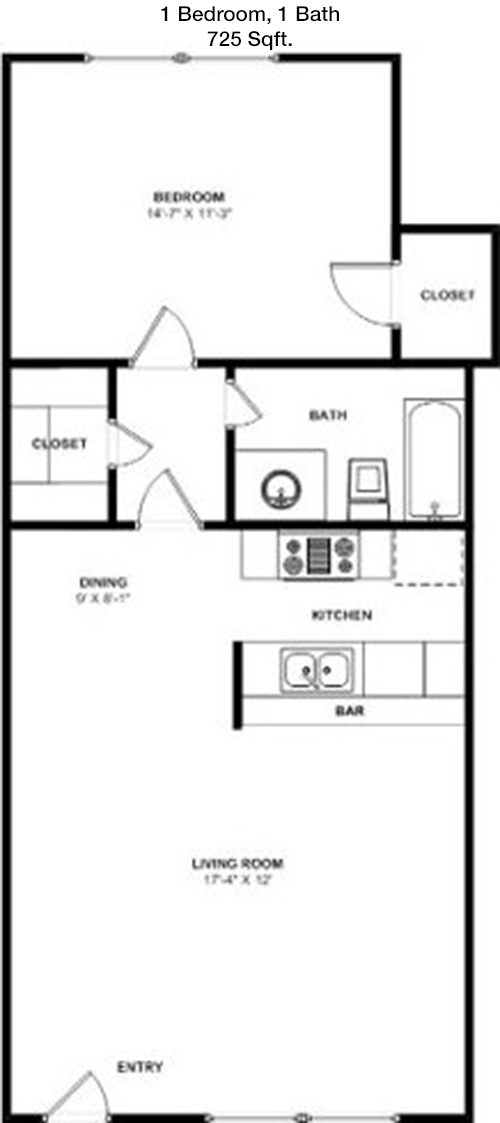 725 sq ft floorplan layout