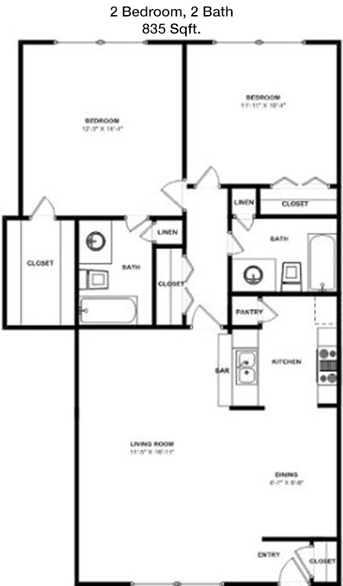 835 sq ft floorplan layout