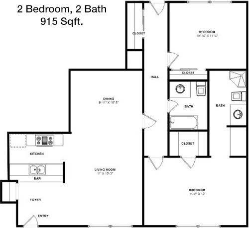 915 sq ft floorplan layout