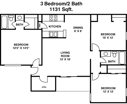 1,131 sq ft floorplan layout