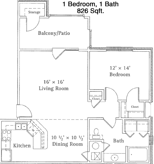 826 sq ft floorplan layout