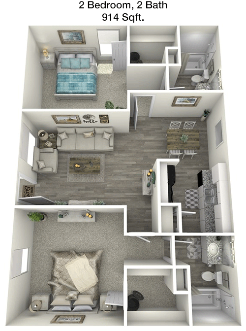 914 sq ft floorplan layout