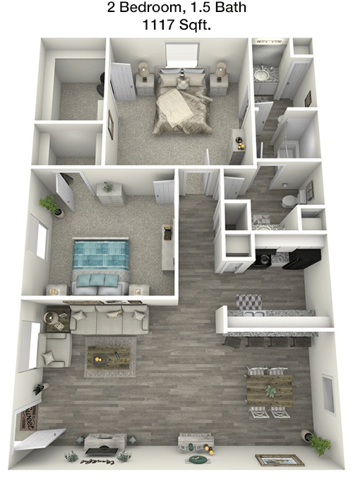 1,117 sq ft floorplan layout
