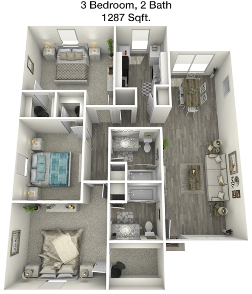 1,287 sq ft floorplan layout