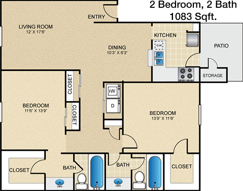 1,083 sq ft floorplan layout