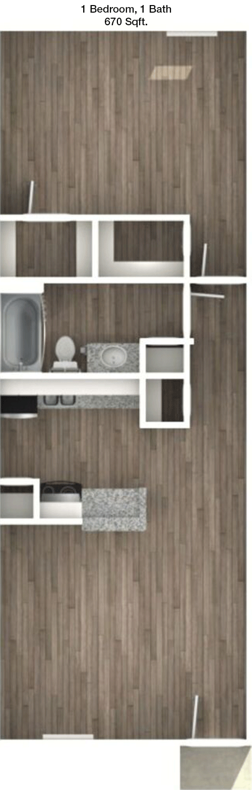 670 sq ft floorplan layout