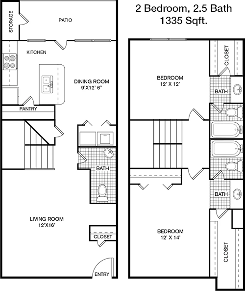 1,332 sq ft floorplan layout