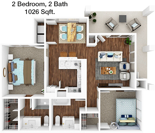 1,026 sq ft floorplan layout