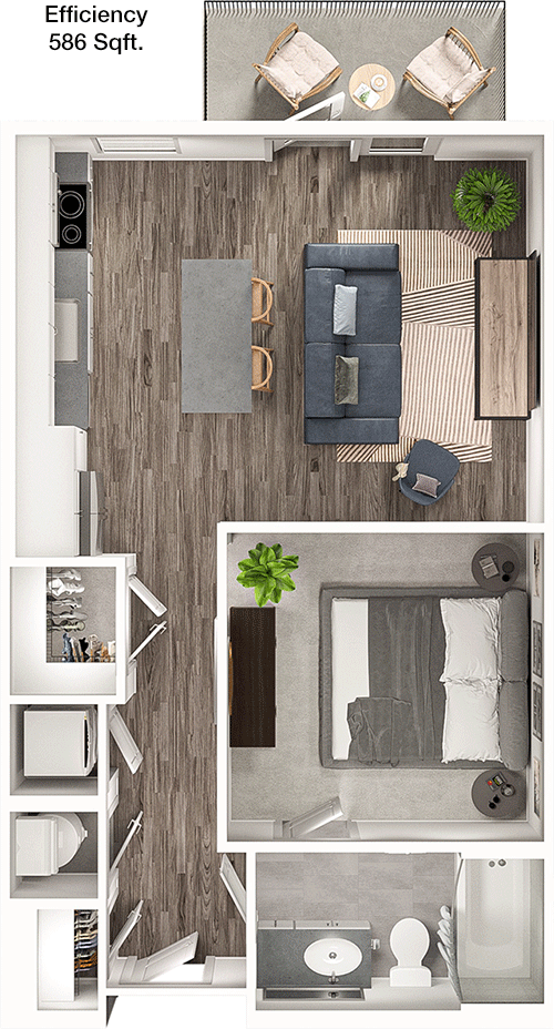 586 sq ft floorplan layout