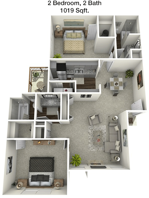 1,019 sq ft floorplan layout