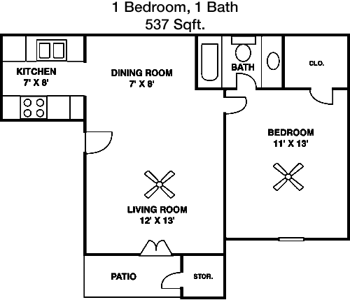 537 sq ft floorplan layout