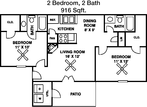 916 sq ft floorplan layout