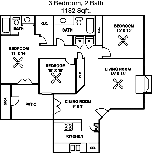 1,182 sq ft floorplan layout