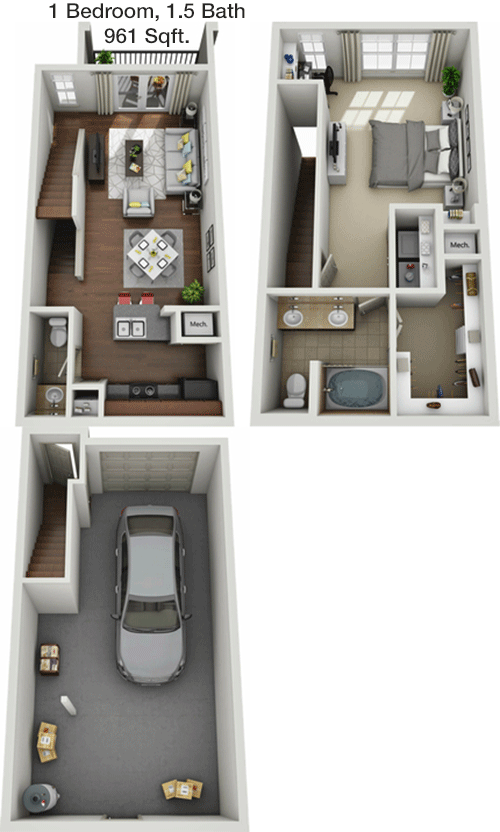 961 sq ft floorplan layout