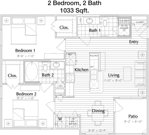 1,033 sq ft floorplan layout