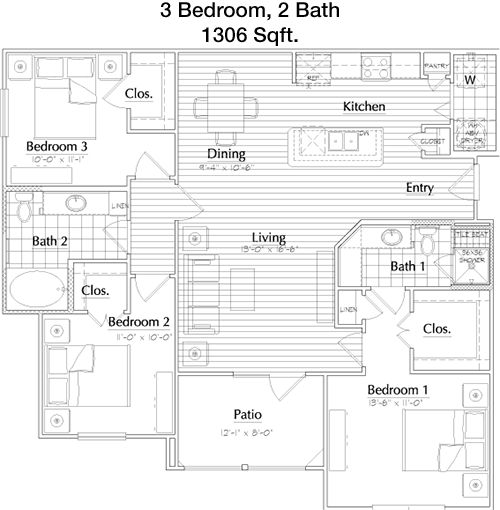 1,306 sq ft floorplan layout