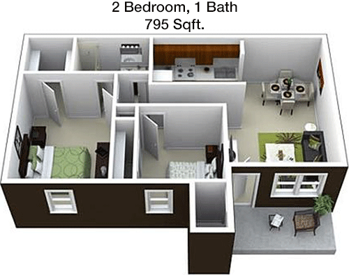 795 sq ft floorplan layout
