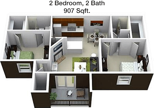 907 sq ft floorplan layout