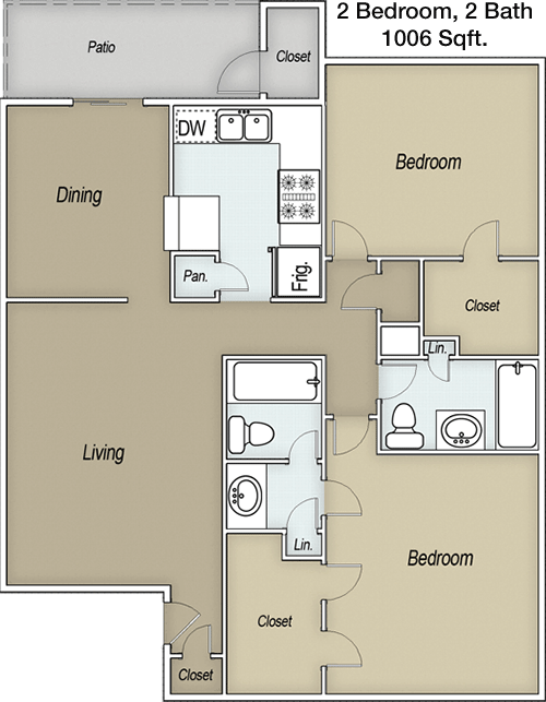 1,006 sq ft floorplan layout