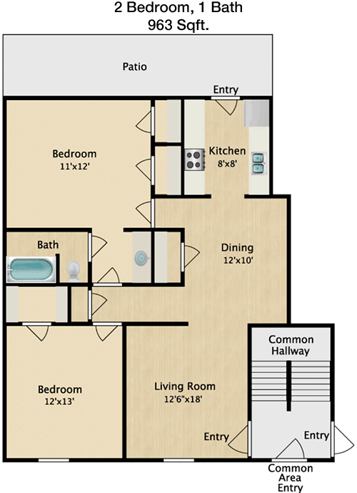963 sq ft floorplan layout