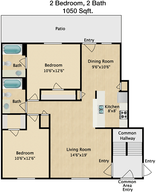 1,050 sq ft floorplan layout