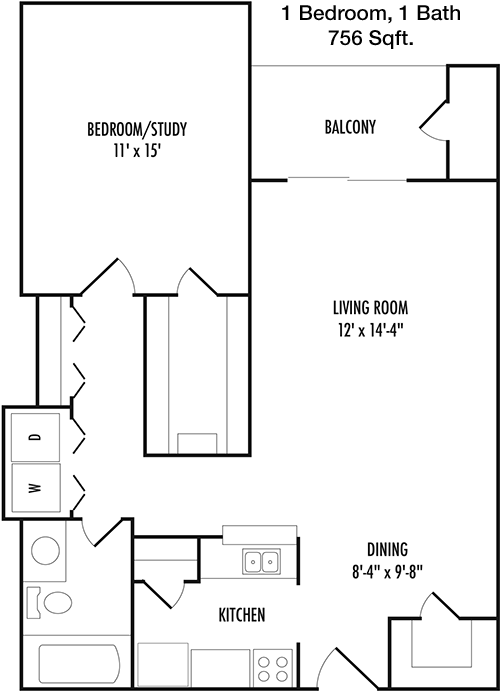 756 sq ft floorplan layout