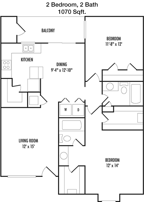 1,070 sq ft floorplan layout