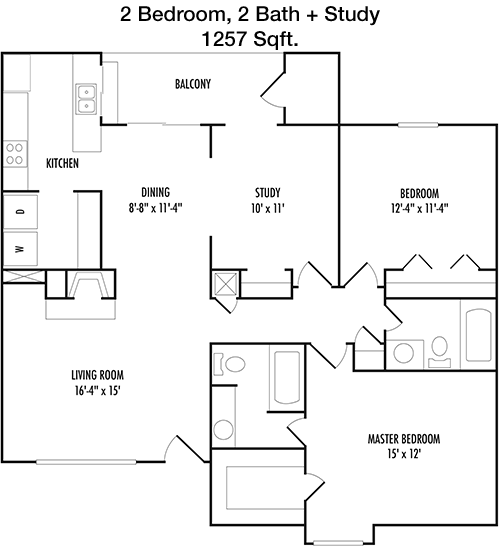1,257 sq ft floorplan layout