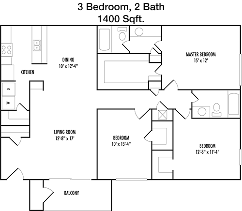 1,400 sq ft floorplan layout