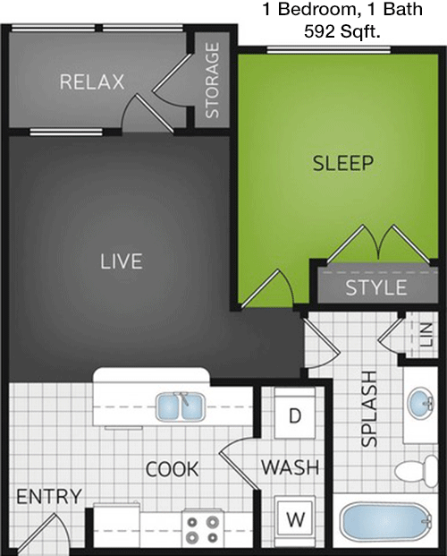 592 sq ft floorplan layout