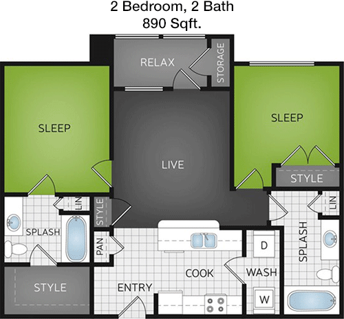 890 sq ft floorplan layout