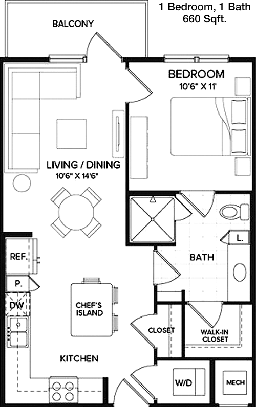 660 sq ft floorplan layout