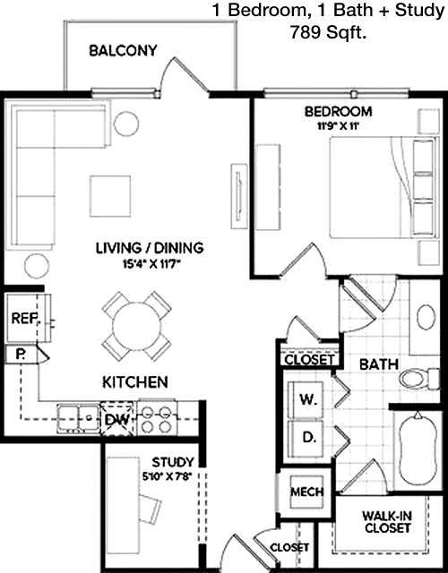 789 sq ft floorplan layout